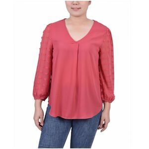 NY Collection Womens Petite V Neck Chiffon Tunic Blouse, NWT